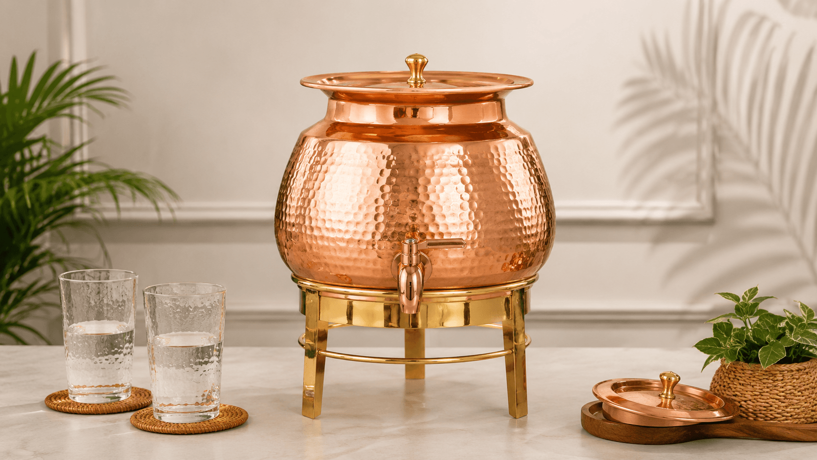 Brass Stand and copper matka